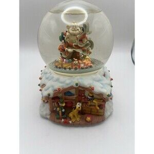 Santa’s Workshop Mickey Mouse Disney Snow Globe Spinning Train Musical No Box